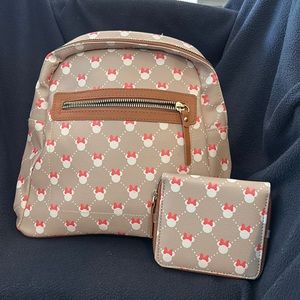 Disney’s Minnie mouse, backpack with matching wallet and beige, pink and white